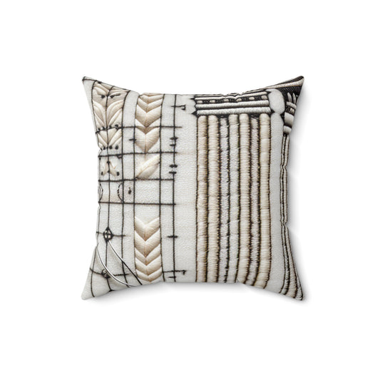 Acanthus Column Sashiko.- Throw Pillow