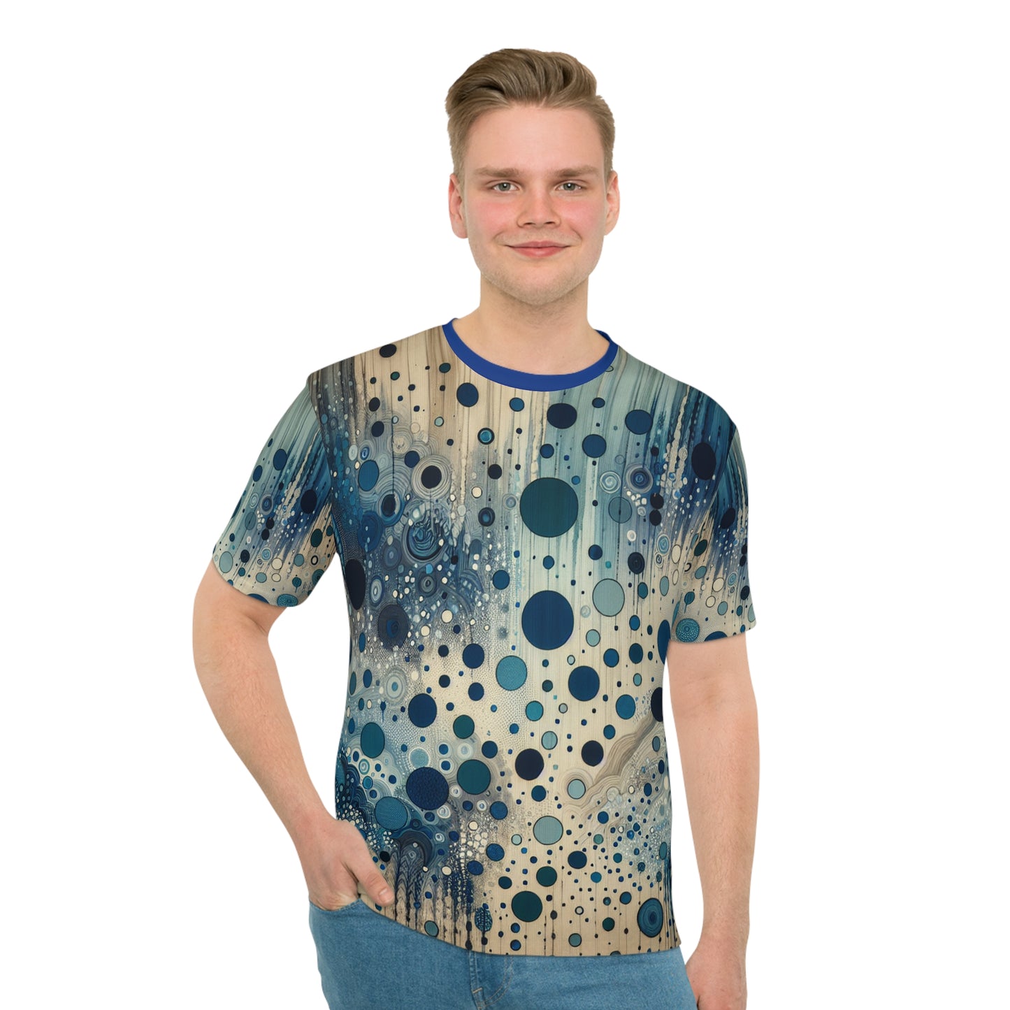 Blue Blossoming Polka Dots Men's T-shirt